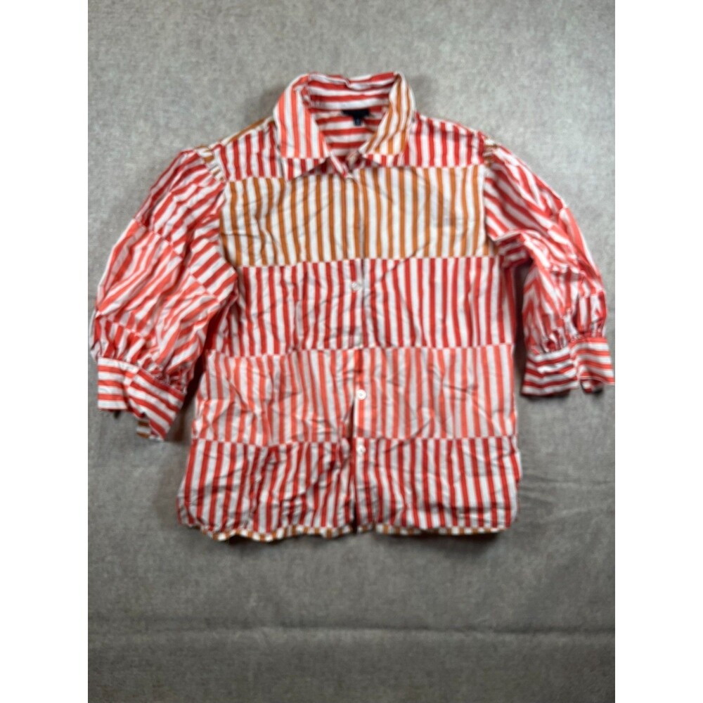 Medium Orange and Coral Who What Where button up ruffle shirt